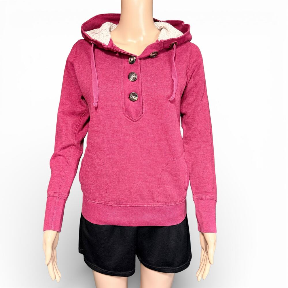 Y2K Maurices Womens Hoodie Hooded Sweatshirt Pullover Button Neckline Pink Small